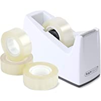 Rapesco 1620 300 Dispensador de Cinta Adhesiva &amp- 4 Rollos de Cinta - Blanco